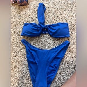 Cute one strap blue bikini set